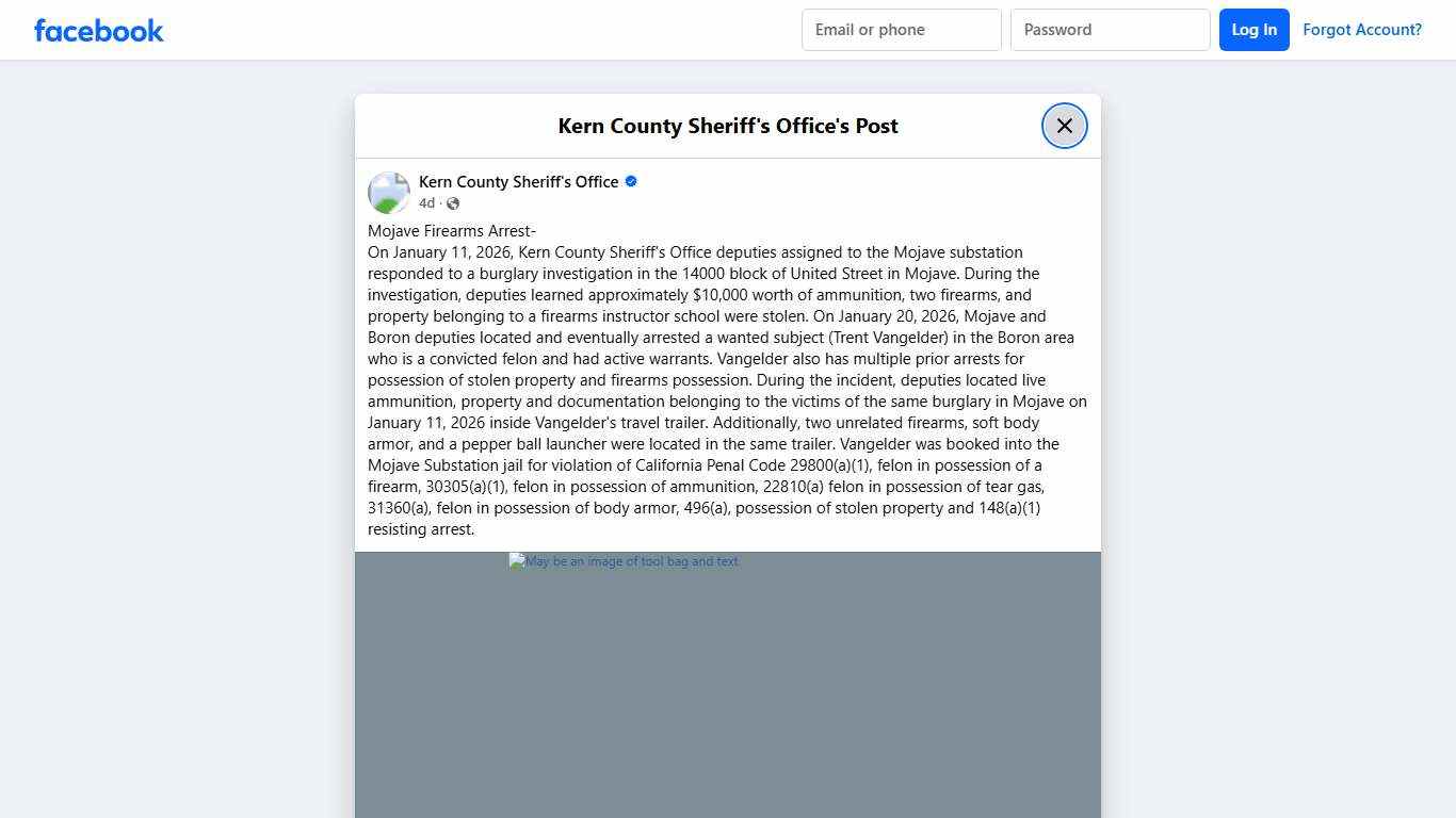 Mojave Firearms Arrest- On... - Kern County Sheriff's Office Facebook